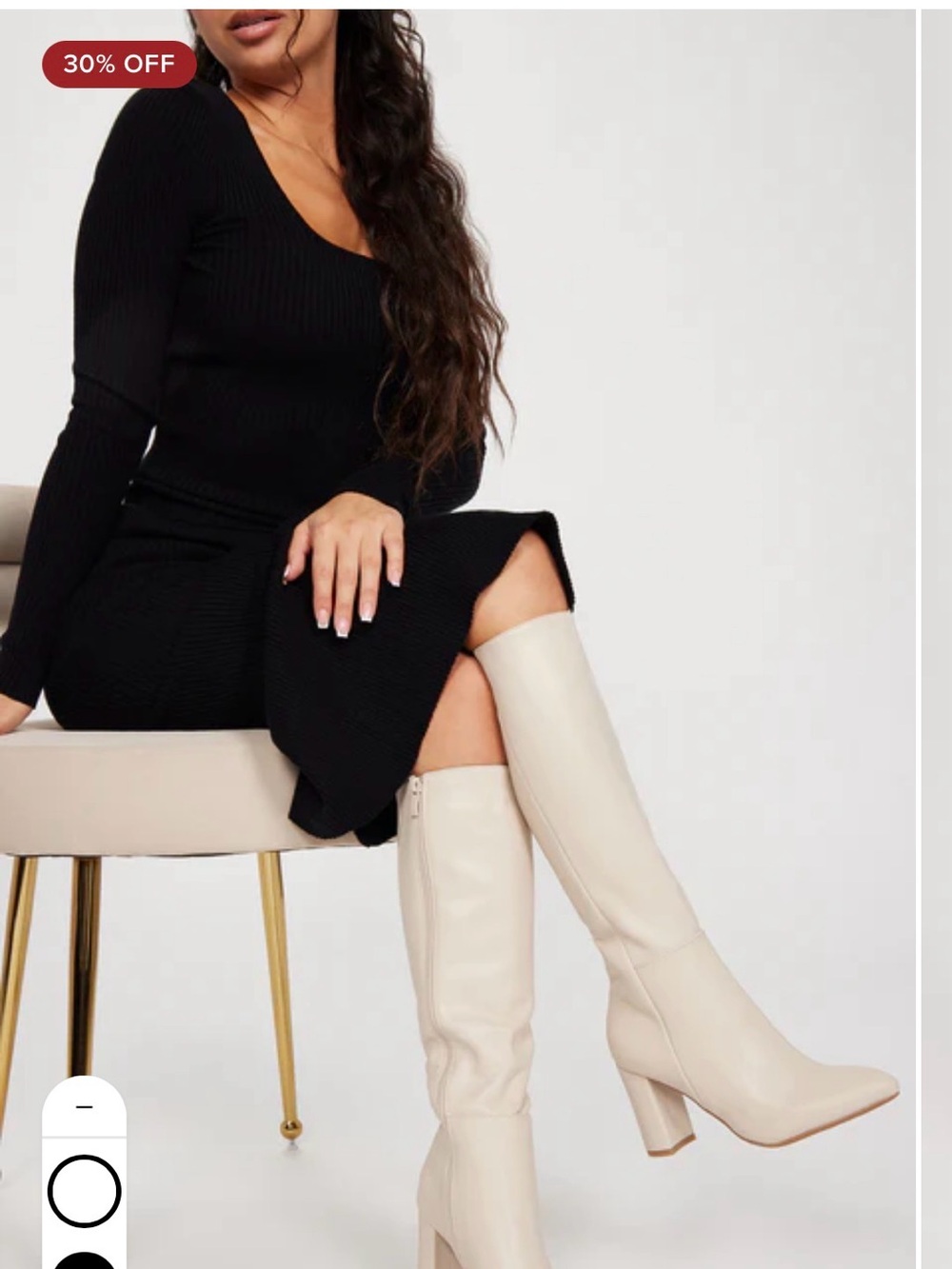 Fashion Nova Knee-High Block Heel Boots in Cream